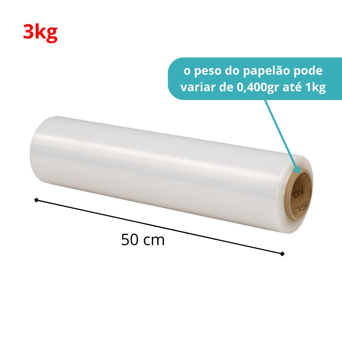 Filme Stretch Transparente 3kg Rolo Bobina Plástico Embalagem 50cm X 25 Micras