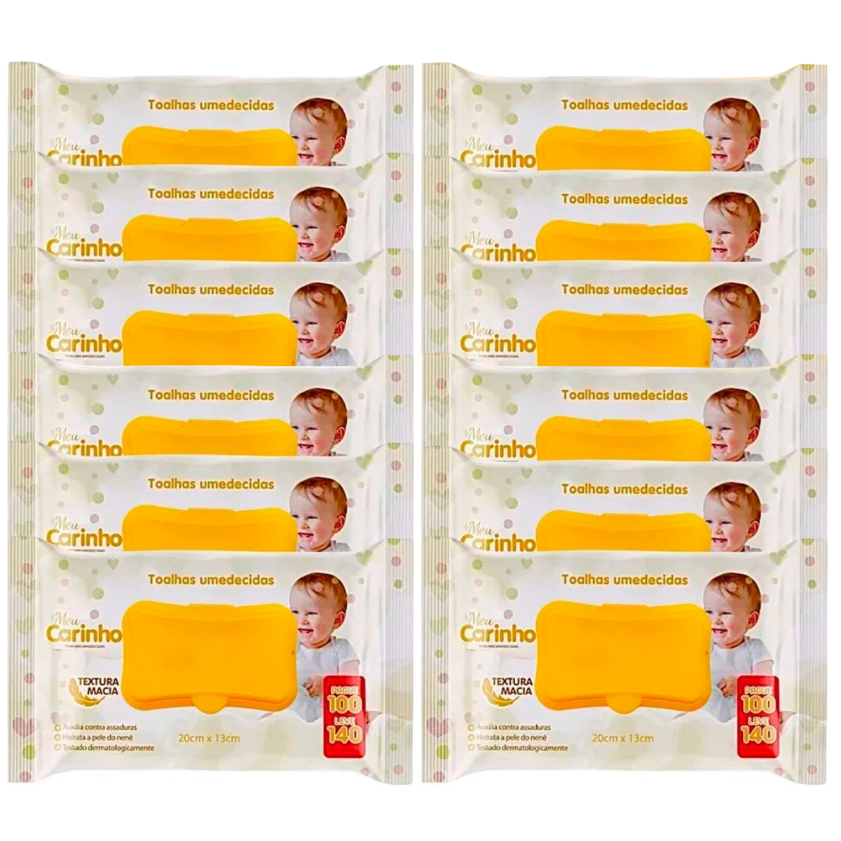 Kit 12 Unidades De Lenços Com 1.680 Toalhas Umedecidas 140 Unidade Cada Tampa Flip-Top