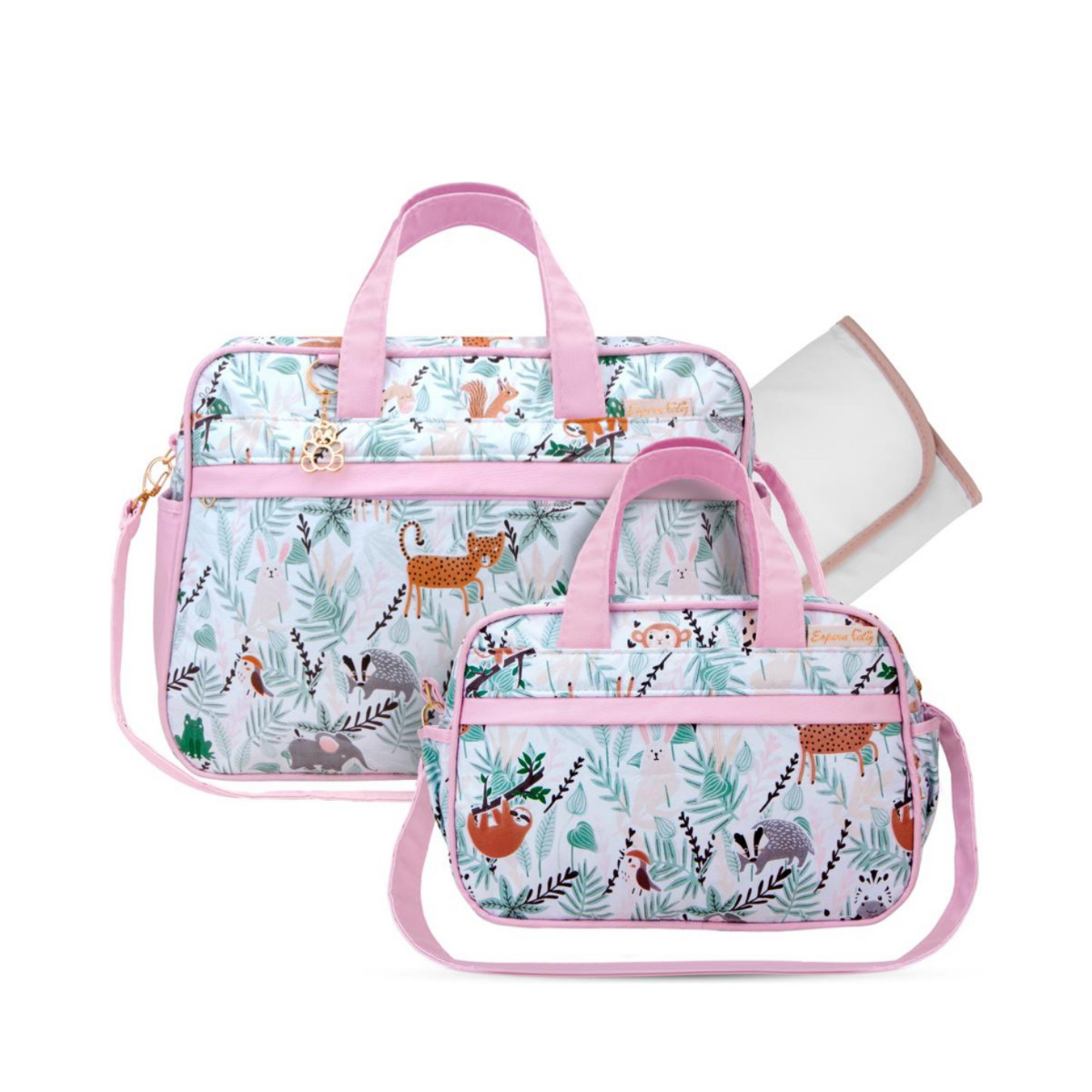 Kit Bolsa Maternidade 3 Peças Trocador Animais Safari Bebê