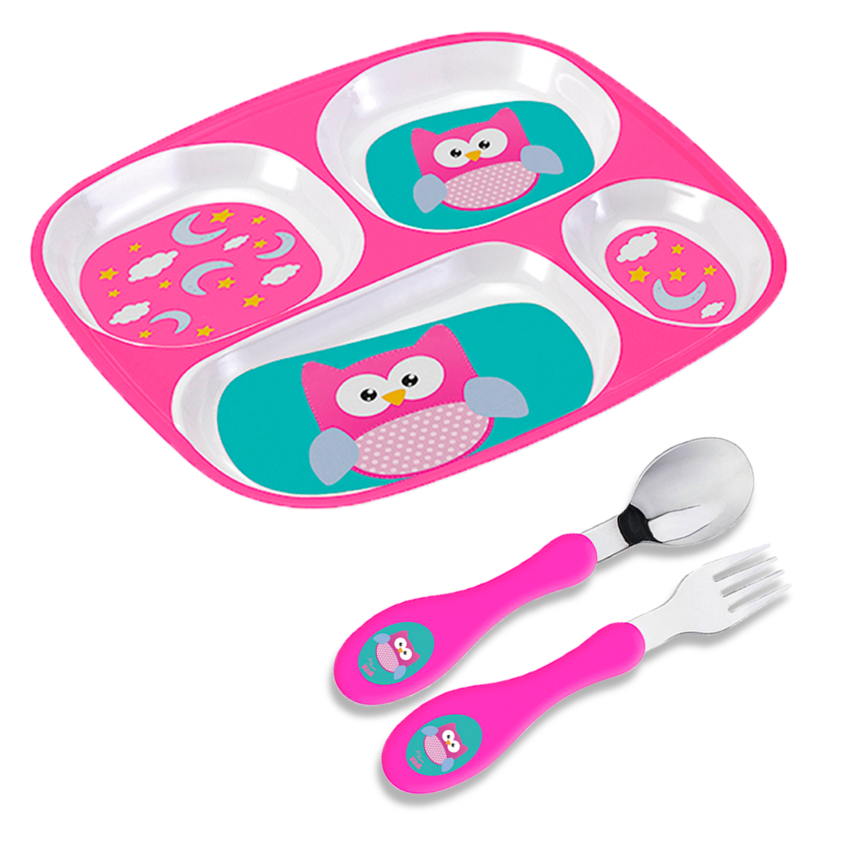Kit Refeição Alimentação Infantil 3 Peças Prato e Talheres