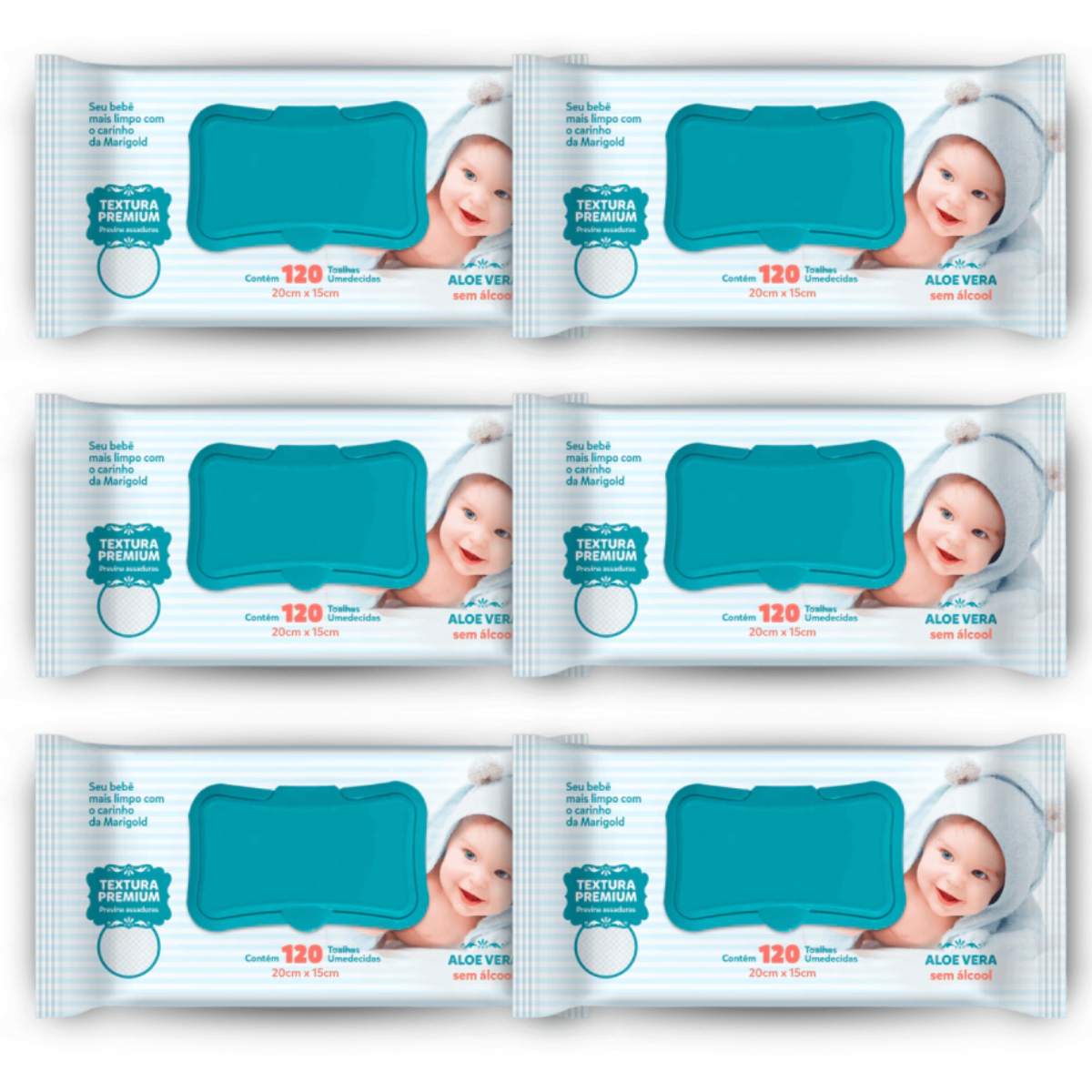 Kit 720 Toalhas Umedecidas Marigold Baby 6 Pacotes De Lenço Premium Com 120 Cada