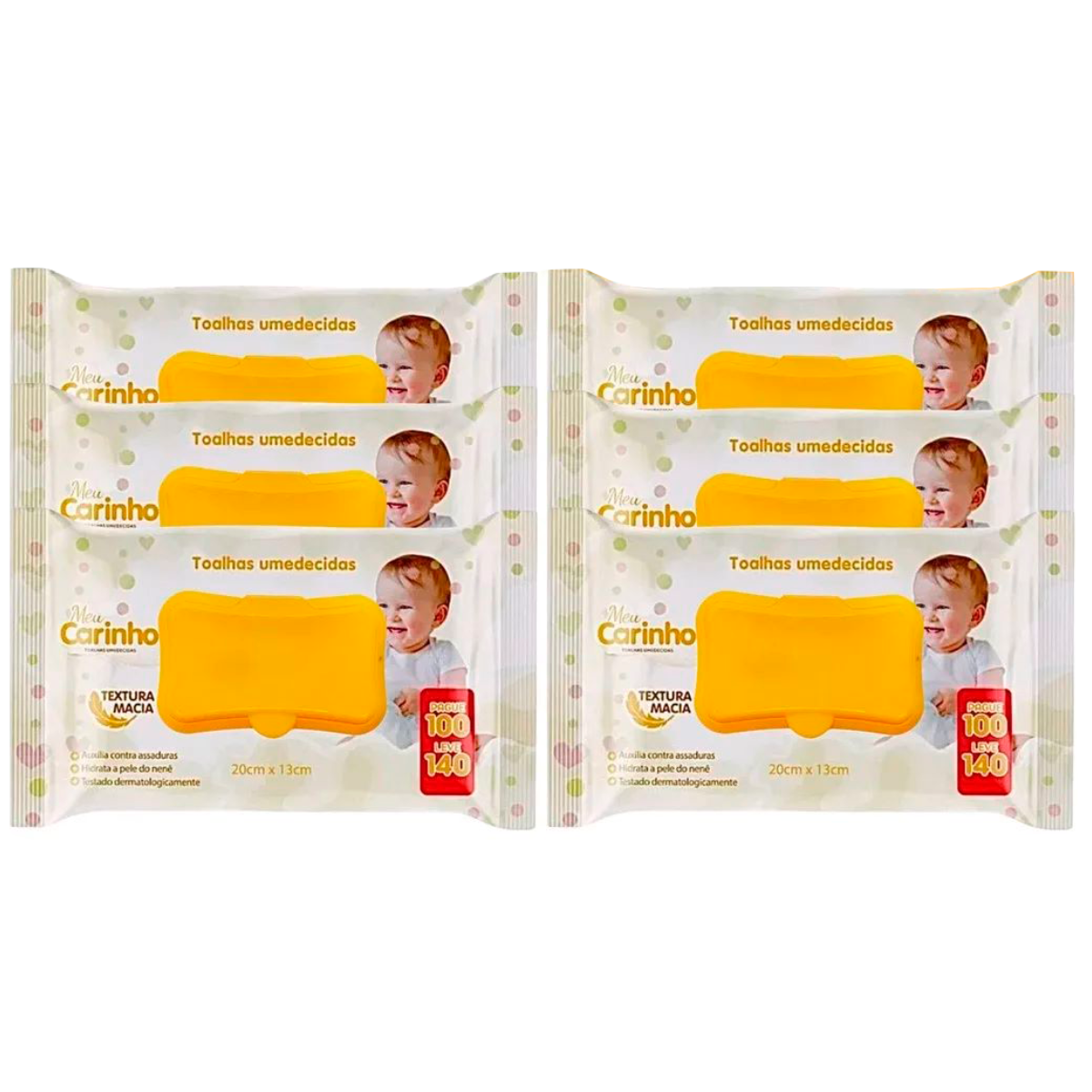 Kit 6 Unidades De Lenços Com 840 Toalhas Umedecidas 140 Unidade Cada Tampa Flip-Top