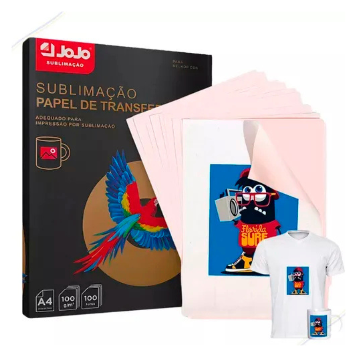 Papel Transfer Sublimático Jojo A4 500 Folha Fundo Rosa 100g