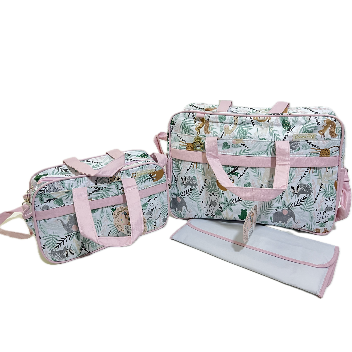 Kit Bolsa Maternidade 3 Peças Trocador Animais Safari Bebê