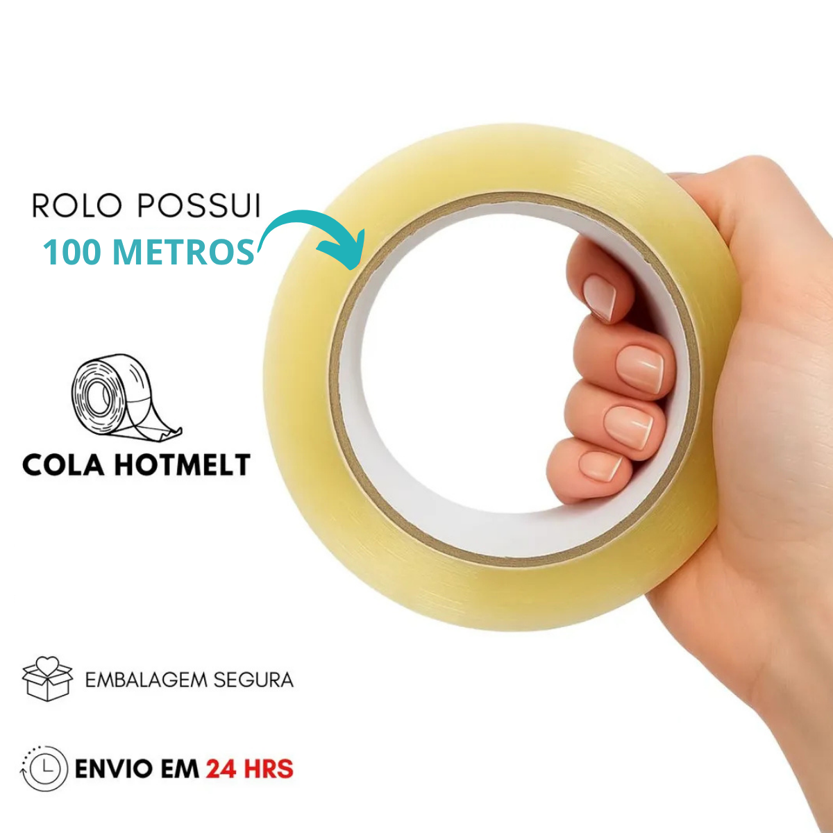 Fita Adesiva Transparente 45mm x 100 Metros Larga Resistente Caixa Papelão
