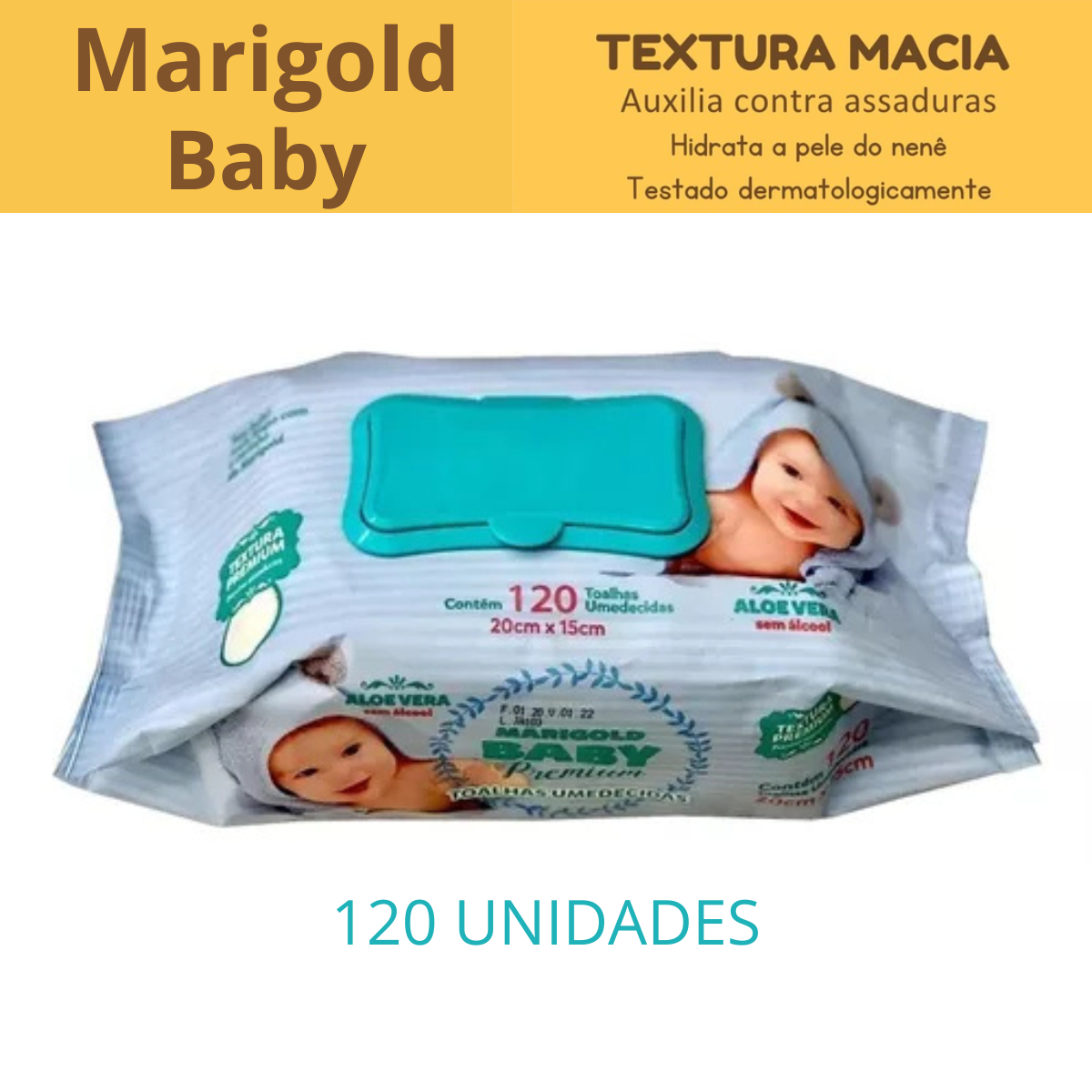 Kit 720 Toalhas Umedecidas Marigold Baby 6 Pacotes De Lenço Premium Com 120 Cada