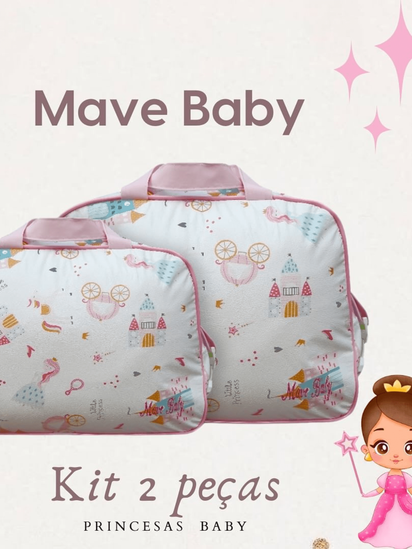 Bolsa Saída Maternidade Princesa 2 Peças Reforçada Impermeável Mave Baby Mala Menino Menina Bebê Barata