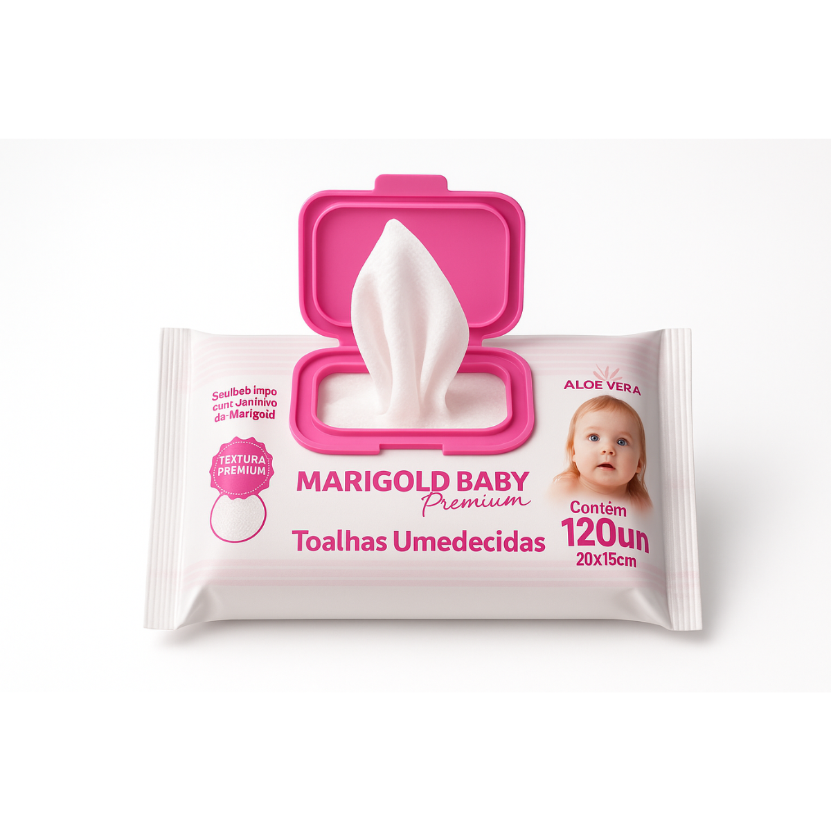 Kit 6 Pacotes Lenços Umedecidos Marigold Baby Rosa 720un
