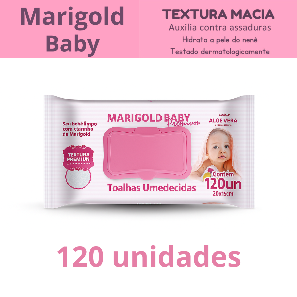 Kit 6 Pacotes Lenços Umedecidos Marigold Baby Rosa 720un
