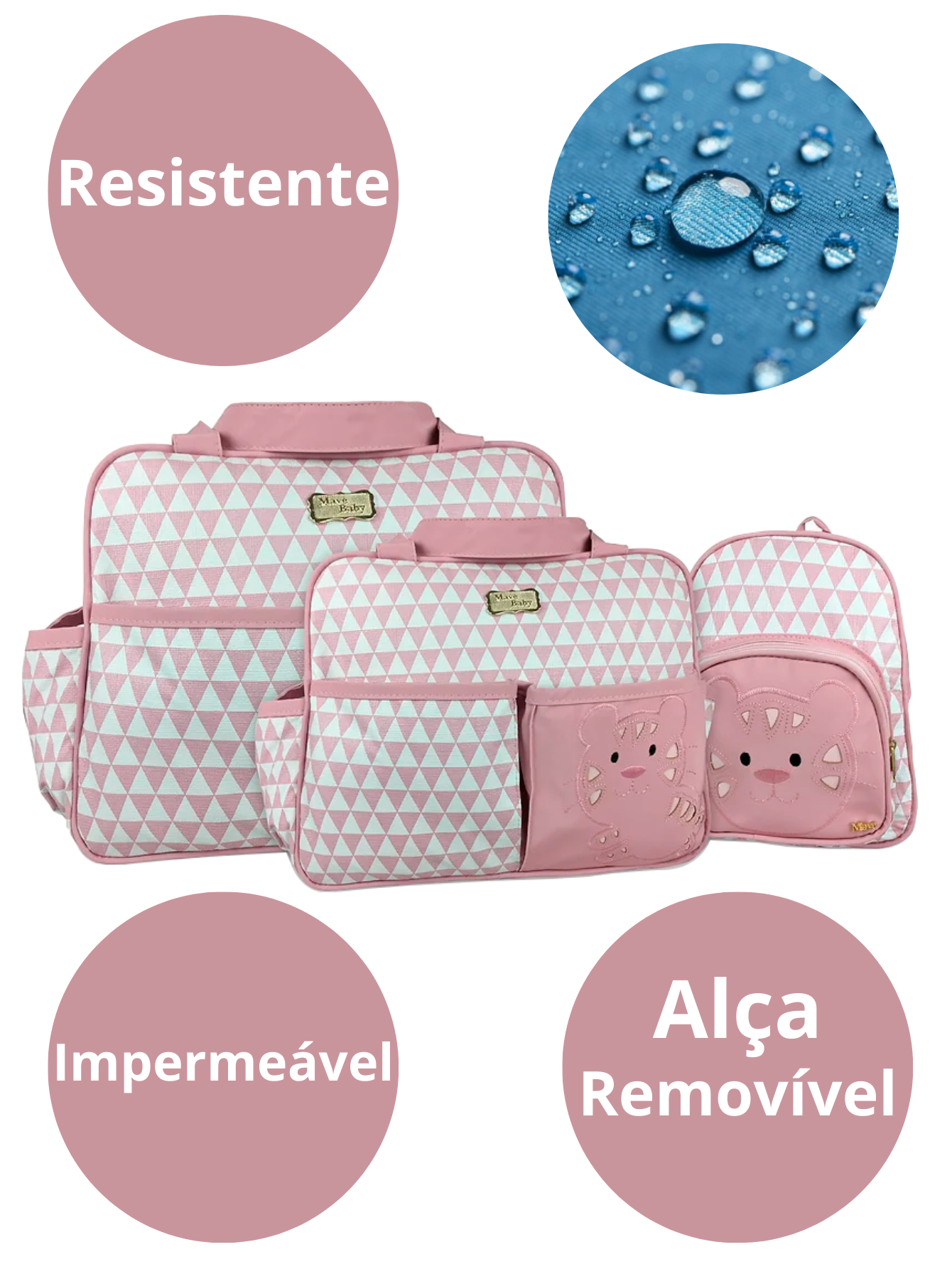 Kit Bolsa Maternidade 3 Peças Mochila Bebê Infantil Luxo