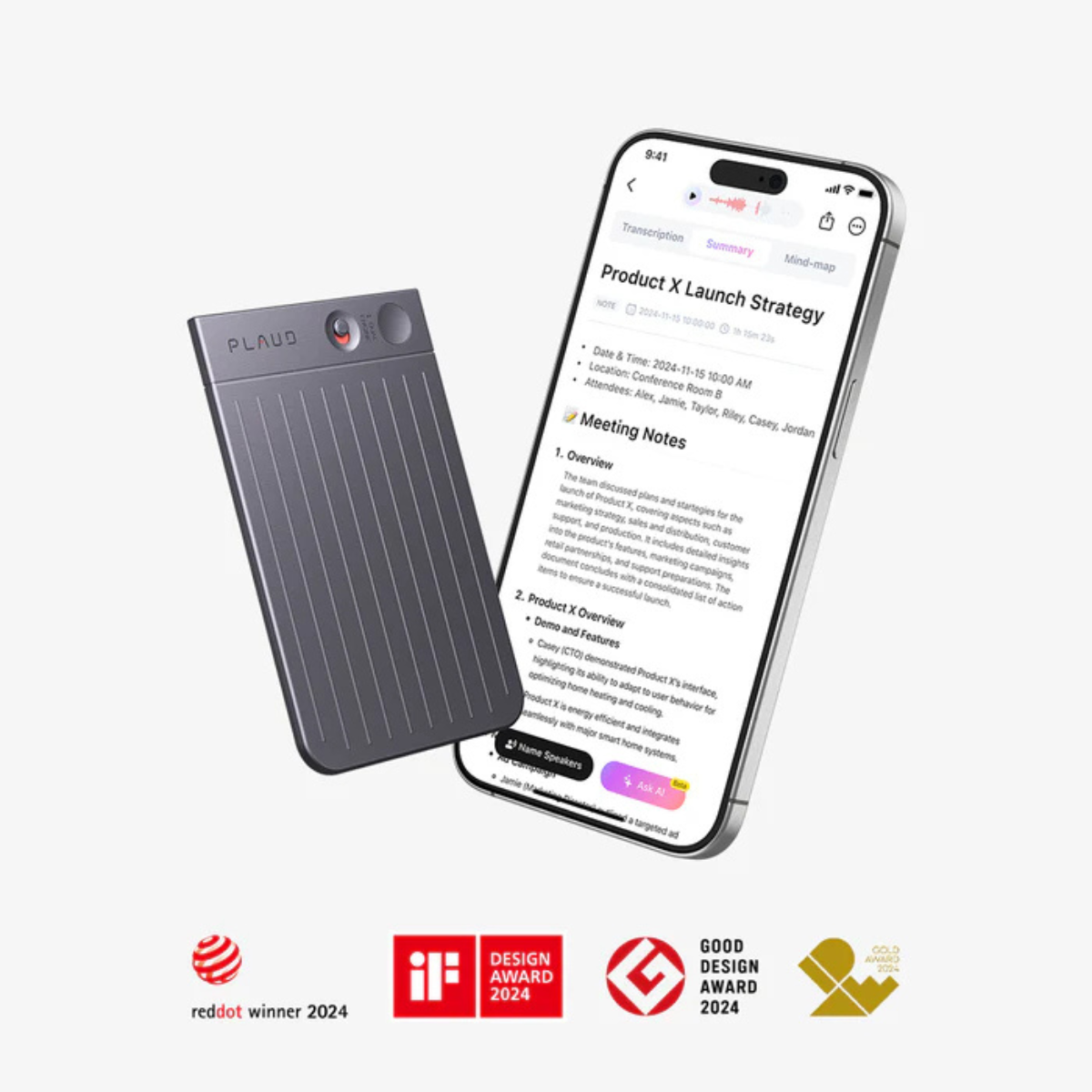 Plaud Note Gravador De Voz E Tradutor ChatGPT IA 64Gb Cinza
