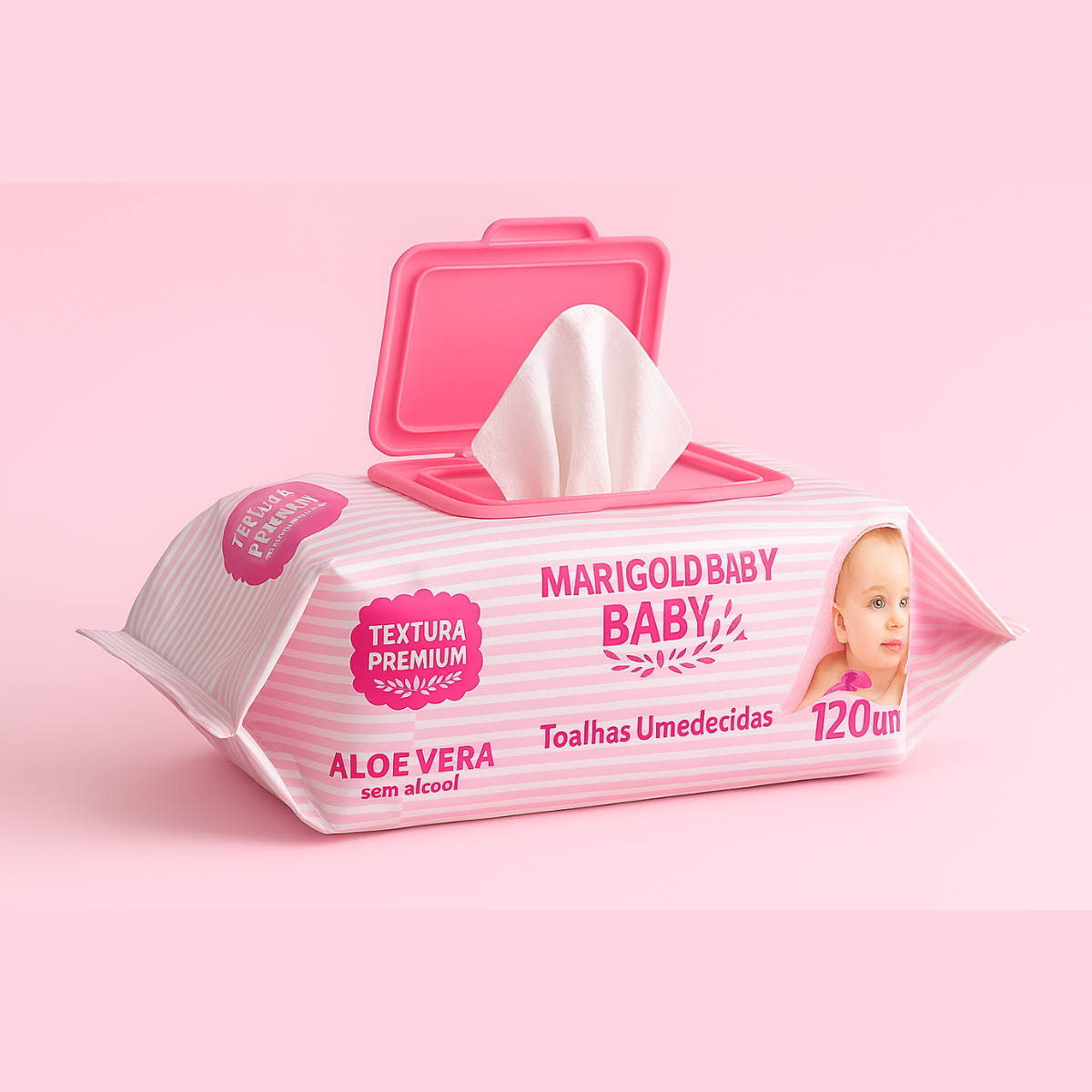 Kit 6 Pacotes Lenços Umedecidos Marigold Baby Rosa 720un