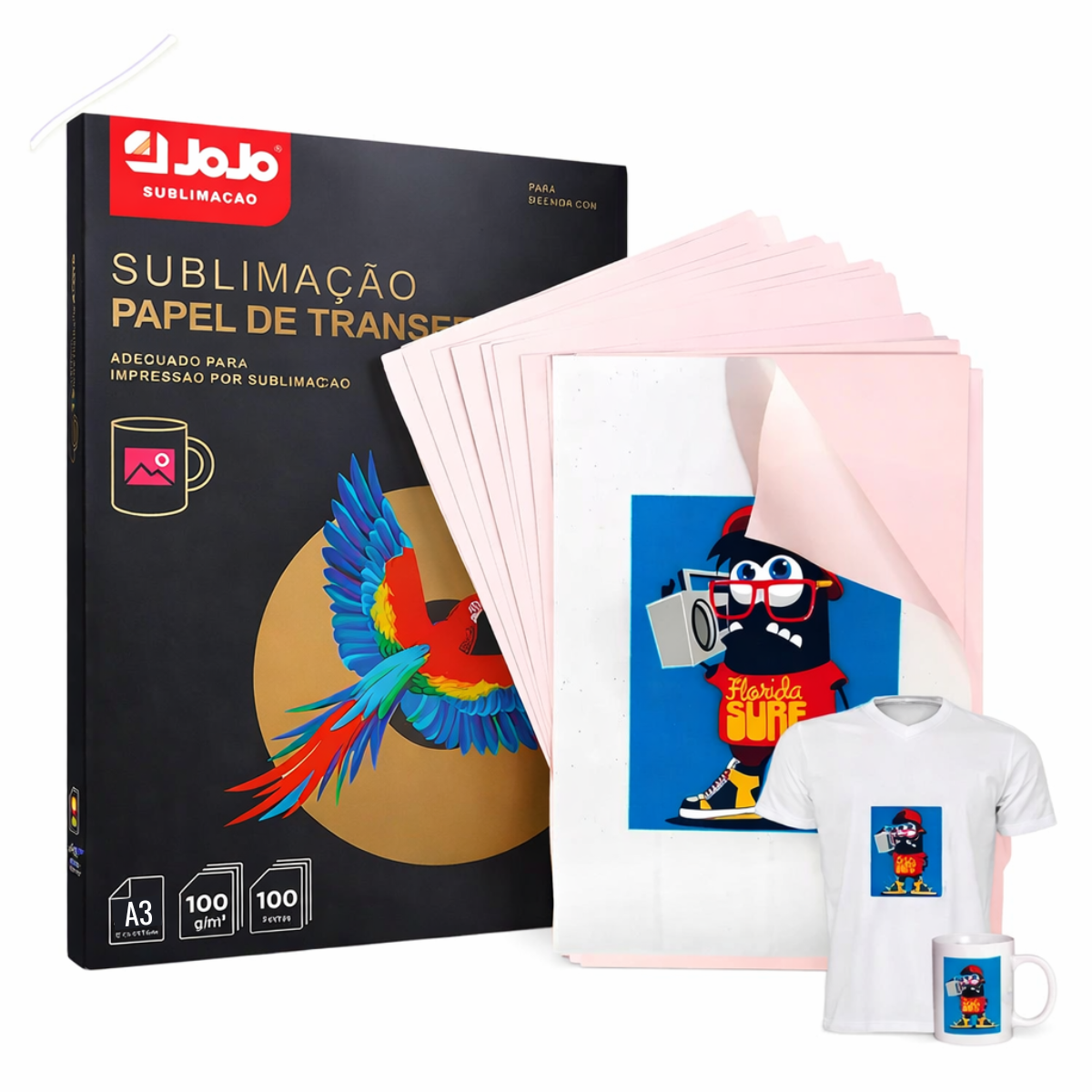 Papel Transfer Sublimático Jojo A3 100 Folha Fundo Rosa 100g