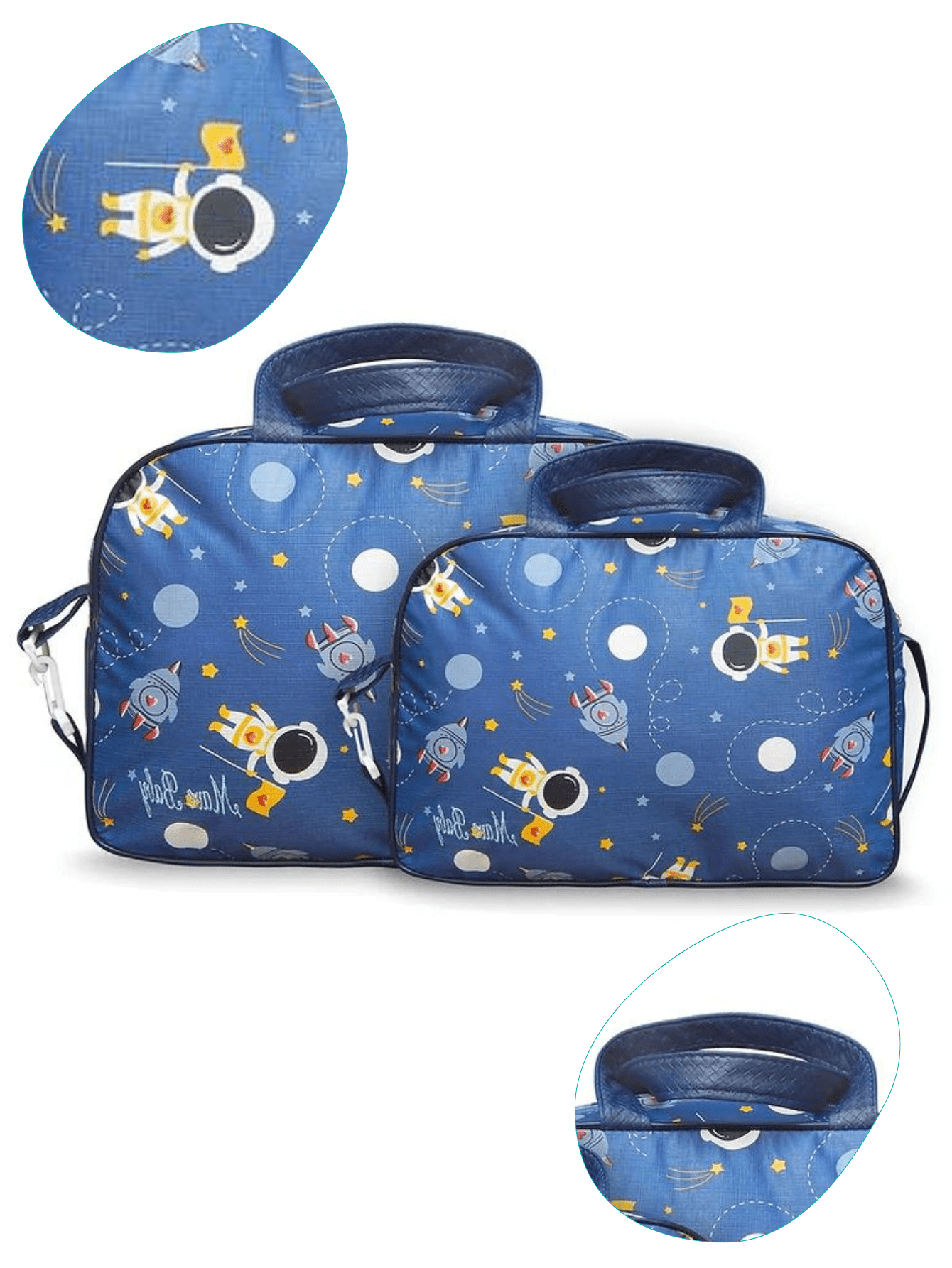 Kit Bolsa Mala Saída Maternidade Astronauta 2 Peças Reforçada Impermeável Menino Bebê
