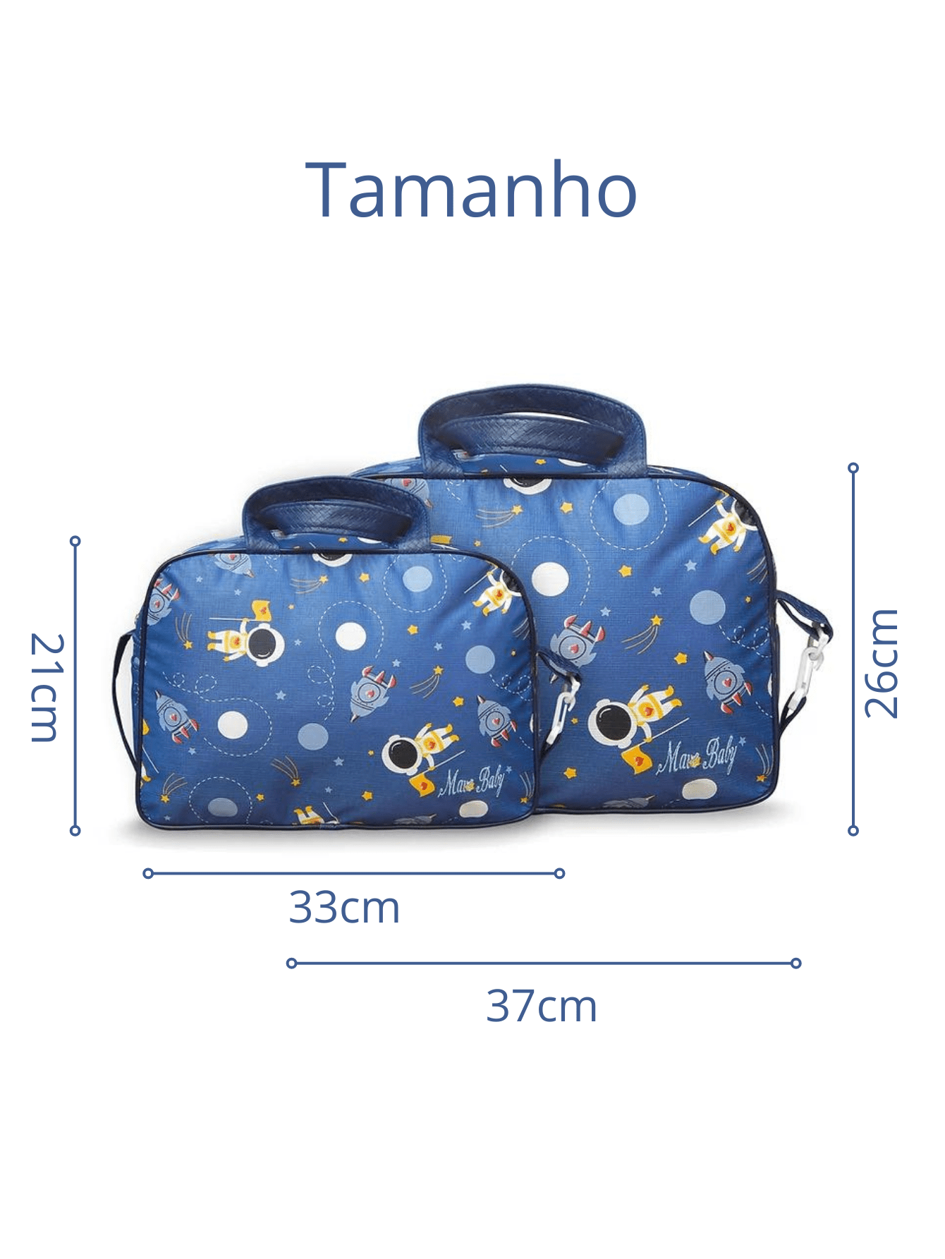 Kit Bolsa Mala Saída Maternidade Astronauta 2 Peças Reforçada Impermeável Menino Bebê